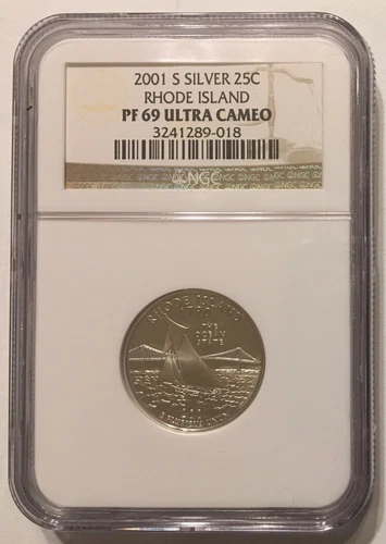 2001-S 25c SILVER Proof Rhode Island State Quarter NGC PF69 Ultra Cameo