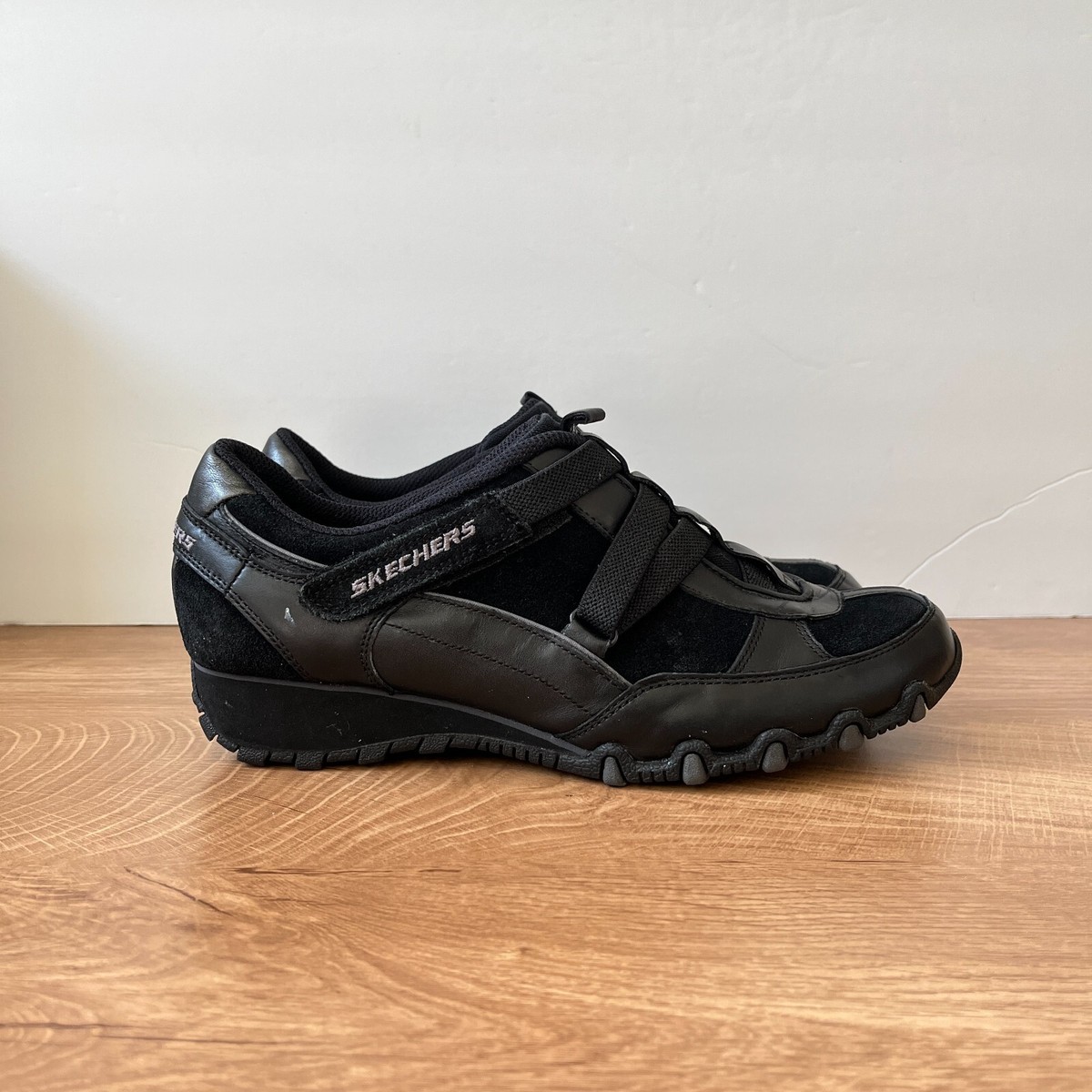 Skechers Bikers Wedge Levity Cycling Black Leather Shoes Women's