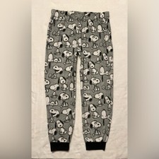 Peanuts Snoopy Pajama Bottoms Lounge Pants Boys Kids Size Large 12-14 Grey White