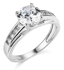 3 Ct Round Real 14K White Gold Simulated Diamond Engagement Wedding Ring Trellis - Click1Get2 Half Price