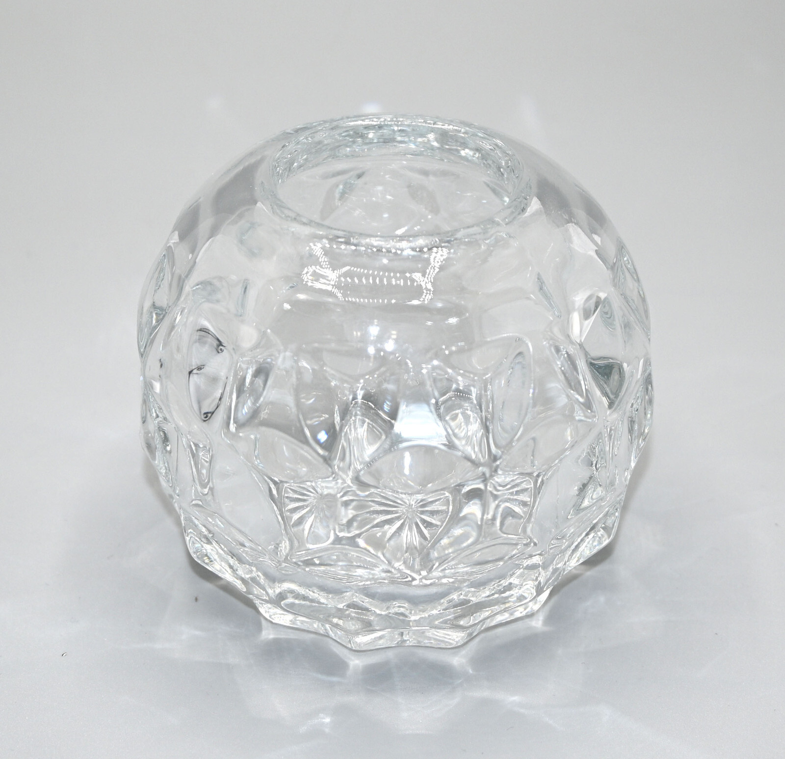 Vtg Fostoria American Small Flower Ball Vase 4.5" x 3.5" With Metal