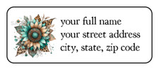 30 Western Teal Flower personalized return address labels stickers tags