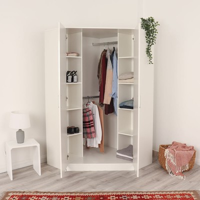 White Corner Wardrobe Bedroom Furniture 2 Door Hanging Rails