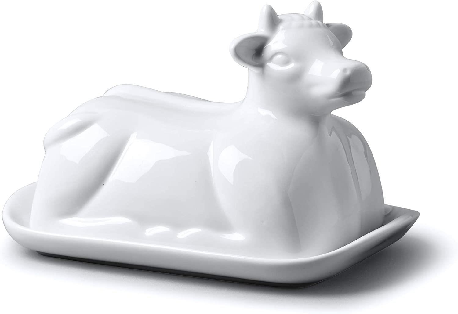 Cow Design Butter Dish, Traditional Porcelain Dish With Butter Plate and Lid