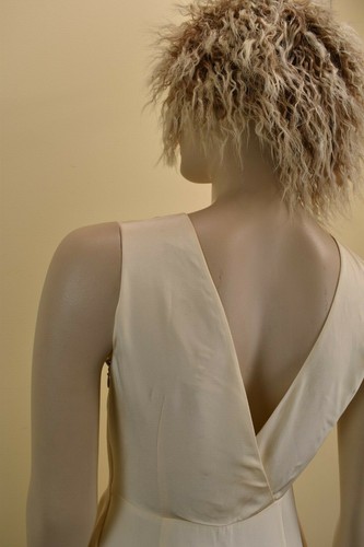 NWT PRADA CHAMPAGNE SILK SLEEVELESS RUCHED RUFFLE COCKTAIL LONG DRESS 40 ITALY - Picture 7 of 12
