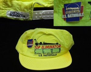 90s Neon Top Eliminator U.S. Nationals Indianapolis NHRA Drag Racing Hat & Pin