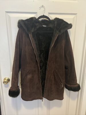 J. Percy for Marvin Richards Brown Suede, Hood, Faux Fur Lined