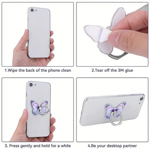 360° Rotating Butterfly Phone Ring Stand Holder Metal Finger Kickstand Knob Loop - Picture 2 of 9