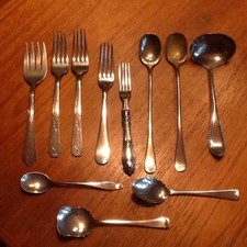 Lot mixte couverts anciens en plaqué argent 11 pièces, Rogers, Winthrop, Tudor plus