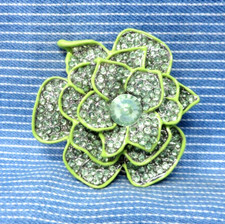 3D Floral Belt Buckle Green Rhinestone Coastal Cowgirl Boho Vtg 80s 90s .GTA002