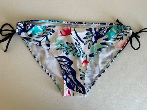 Women’s White & Multicolor Floral Print Side Ties Bikini Bottom s L