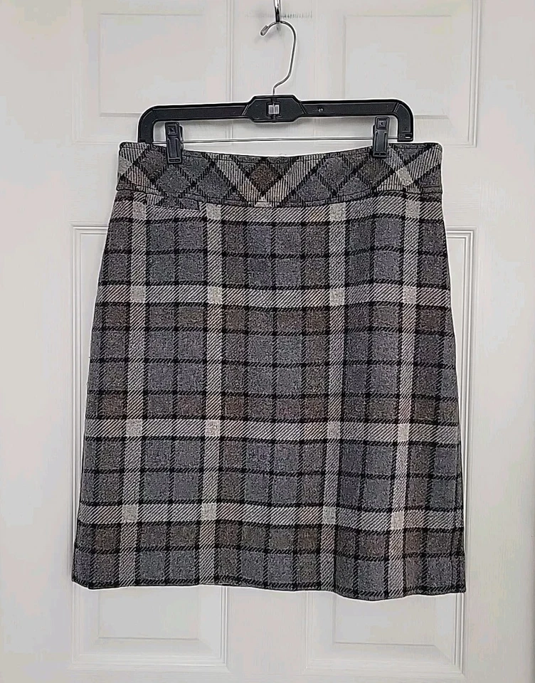 Falda a Cuadros LL Bean 12 Ajuste Favorito Hasta la Rodilla Mezcla de Lana Preppy Trabajo Escolar