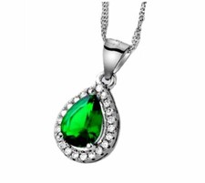 collier pendentif goutte Swarovski® Elements zirconium vert émeraude + pochette 