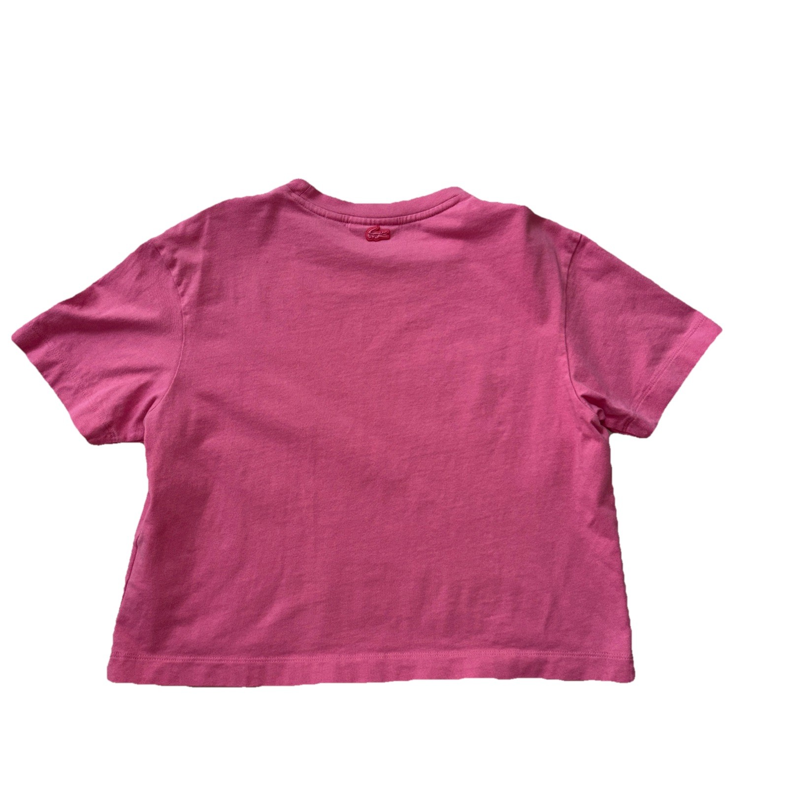 Lacoste Pink Y2K Loose Fit Cotton Cropped T-Shirt Size 34 Minimalist Logo Casual thumbnail 2