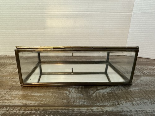 MINI BIGIOTTERIA VINTAGE OTTONE VETRO 4” PIEDI SPECCHIATO CURIO - Foto 6 di 9