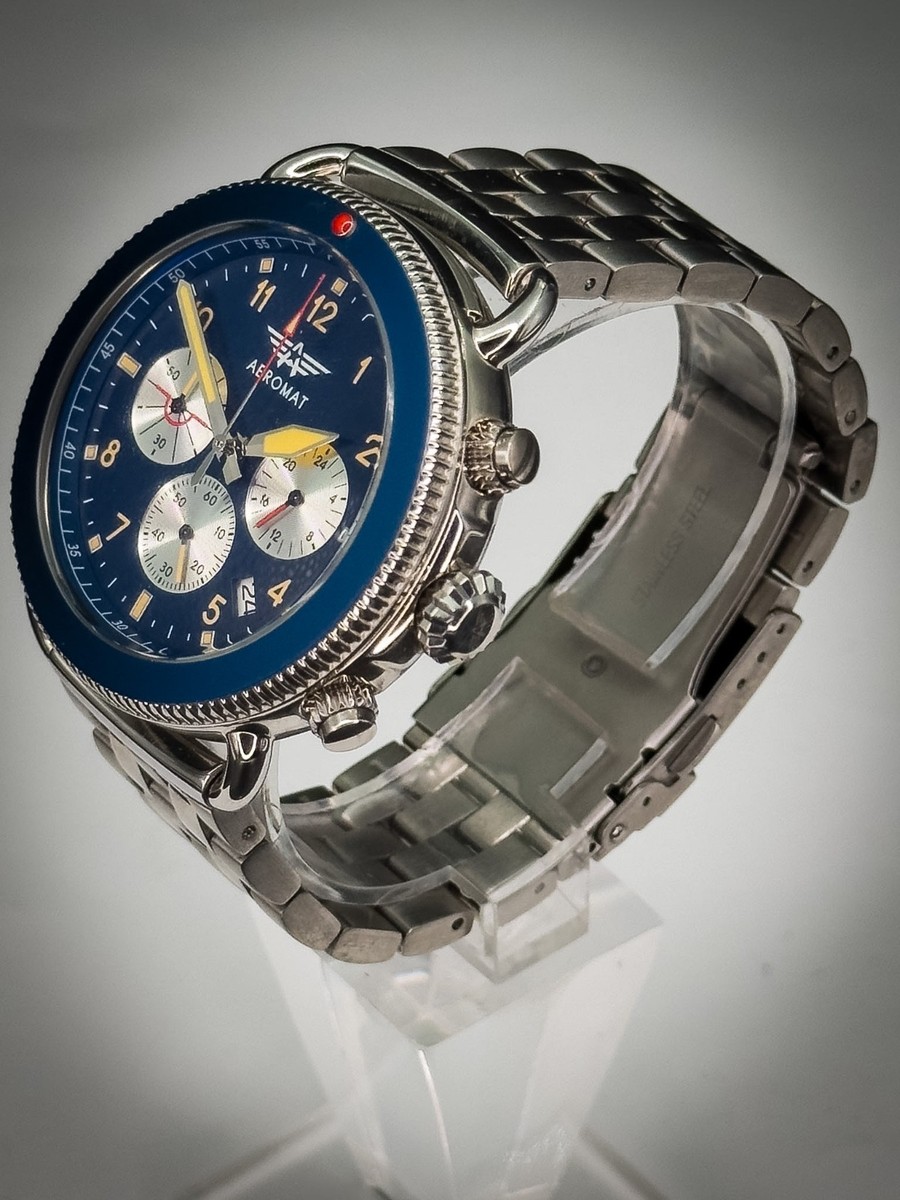 AEROMAT Men's Pilot Chronograph 45mm Blue Dial Stainless Steel