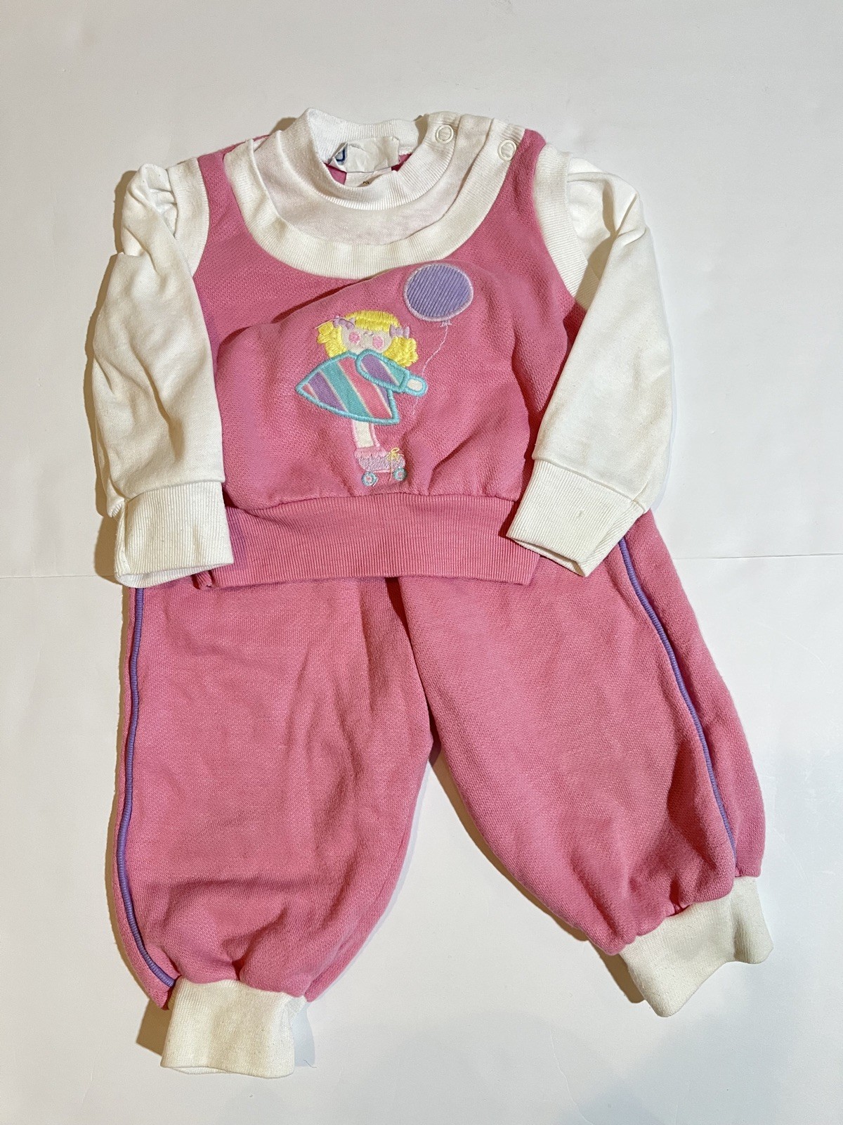 Vintage 80s Baby Sweatsuit Girls 12 Months Pink Sweat Pants Set Girl