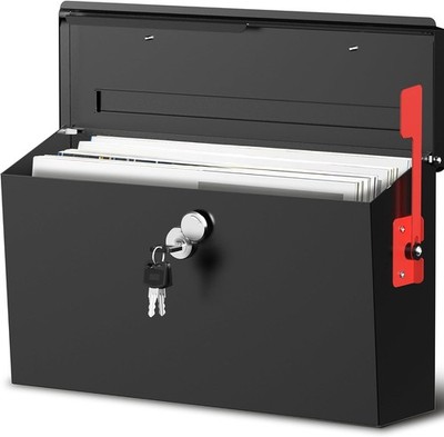 15.9x9.6x5.2 Inch Large Galvanized Steel Locking Wall Mount Mailbox Black