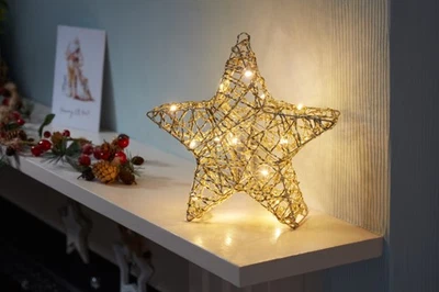 THREE KINGS Christmas Decoration Wonder Starlet Star 20cm Tall Gold Weave Works on a Timer