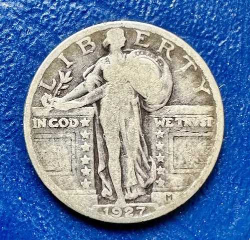 1927 Standing Liberty Quarter. 90% Silver. VF Condition. Charity Auction. ￼
