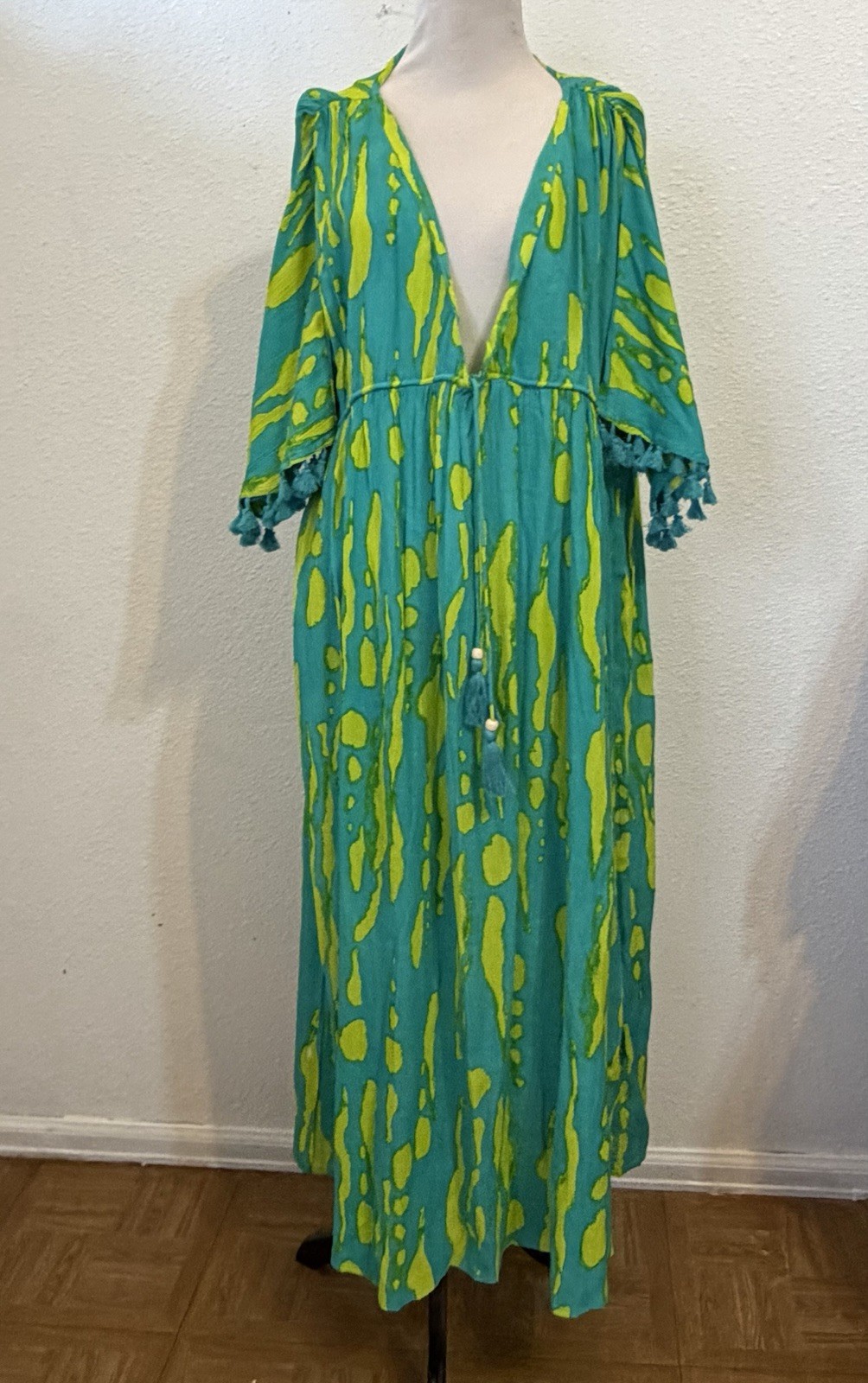 True Destinations Women Cover Up XL Tropical Print Boho Fringe Resort Colorful