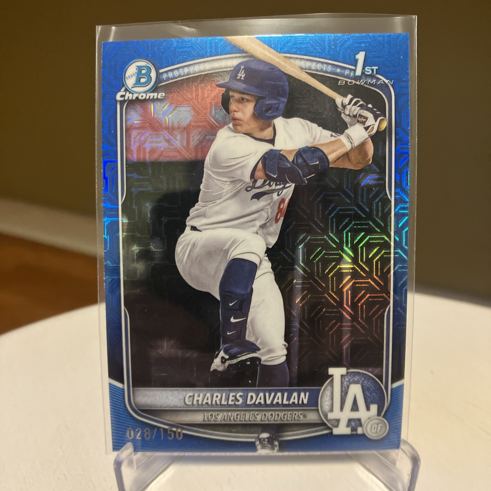 2025 1st Bowman Chrome Draft Charles Davalan Color Match Blue Mojo 028/150