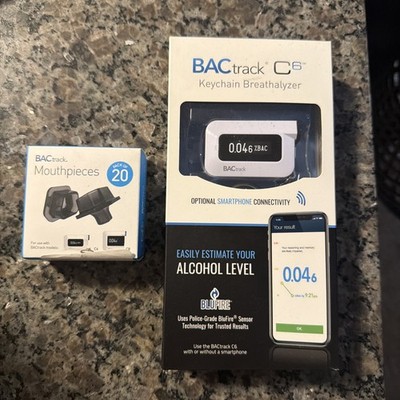 BACtrack C6 Smartphone Keychain Breathalyzer - White with extra mouth pieces 