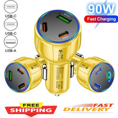 90W 3 Port Fast Charging Car Charger For iPhone Samsung Google Motorola Series