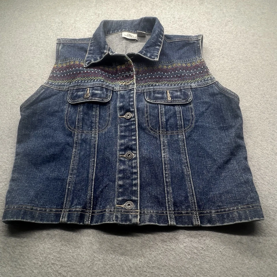 VTG Paul Harris Demin Embroidered Denim Blue Jean Vest  Boho Sleeveless Hippie - Image 3 of 4