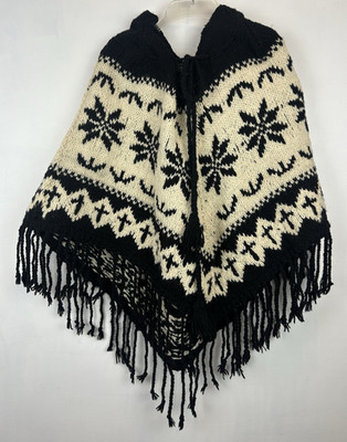 Kathmandu Imports Sweater Poncho Womens Handmade Wool Nepal Festival Boho Fringe