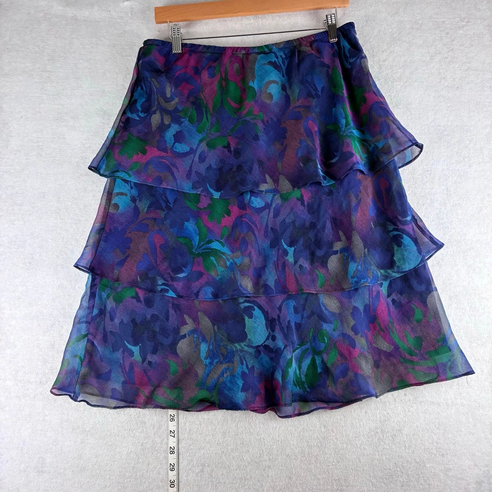 Falda midi vintage R&M Richards en capas para mujer estampado abstracto medio azul femenino Foto 3 de 4