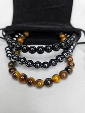 Protect Your Energy Triple Stack Onyx Tiger's eye Hematite 6mm Stretch Bracelets