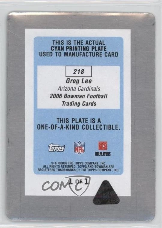 2006 Bowman Printing Plate Cyan 1/1 Greg Lee #218 Rookie RC 0v1 - Image 2 of 3