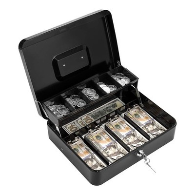 Cash Box with Lock Key and Money Tray - Large Money Box for Cash Register, Me...
