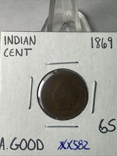 NICE  KEY DATE INDIAN PENNY 1869 am A. Good CONDITION Rare Date XX582