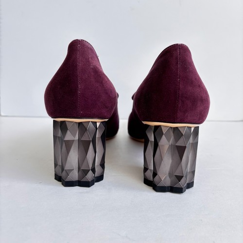 Salvatore Ferragamo Suede Mary Jane Pumps Block Heel Burgundy Size 10 C Narrow - Picture 8 of 14