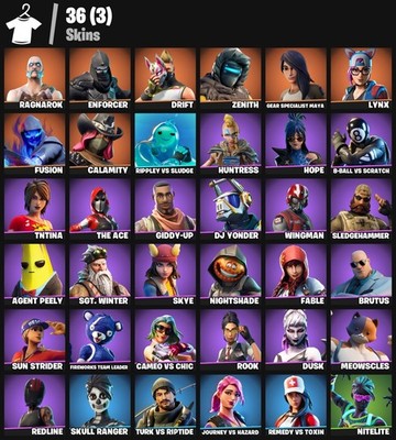  36 Outfits | Calamity (stage 5), Ragnarok, Fusion, Agent Peely, Zenith, Lynx