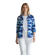Chico's Size 1 Reg 8-10 Zenergy Blue Turquoise White Water-like Print Jacket