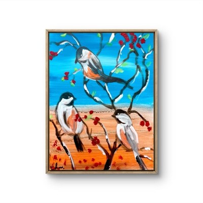 12x16 Three Birds Expressionism Abstract Original Handmade-Signed  Colorful Art