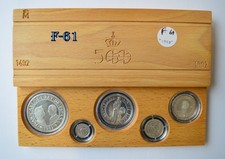 1989 Spain 2000,1000,500,200,100 Pesetas Silver Proof Set in Wooden Box F-61