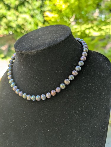 14k White Gold 16inch Peacock Cultured Tahitian Pearl Strand - Picture 4 of 9