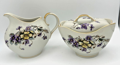 Vintage Meito Norleans China  ADELE Violets Purple white Floral Creamer Sugar