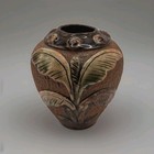 Vintage Japanese Pottery Small Vase Brown Palm Tree Sail Boat