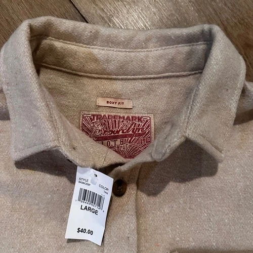Brooklyn Cloth Mens Boxy Fit Heavyweight Shacket Tan BKMK359F Large NWT image 3
