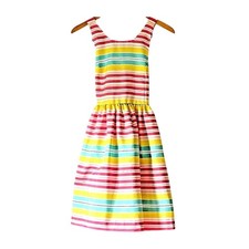 Kids Girls Chaps Striped Fit & Flare Party Dress Pink Yellow Blue Size 16 Preppy