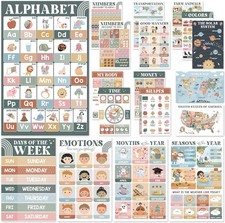 BEAWART 18 Modern Boho Educational Posters - Laminated Learning Poster Charts fo