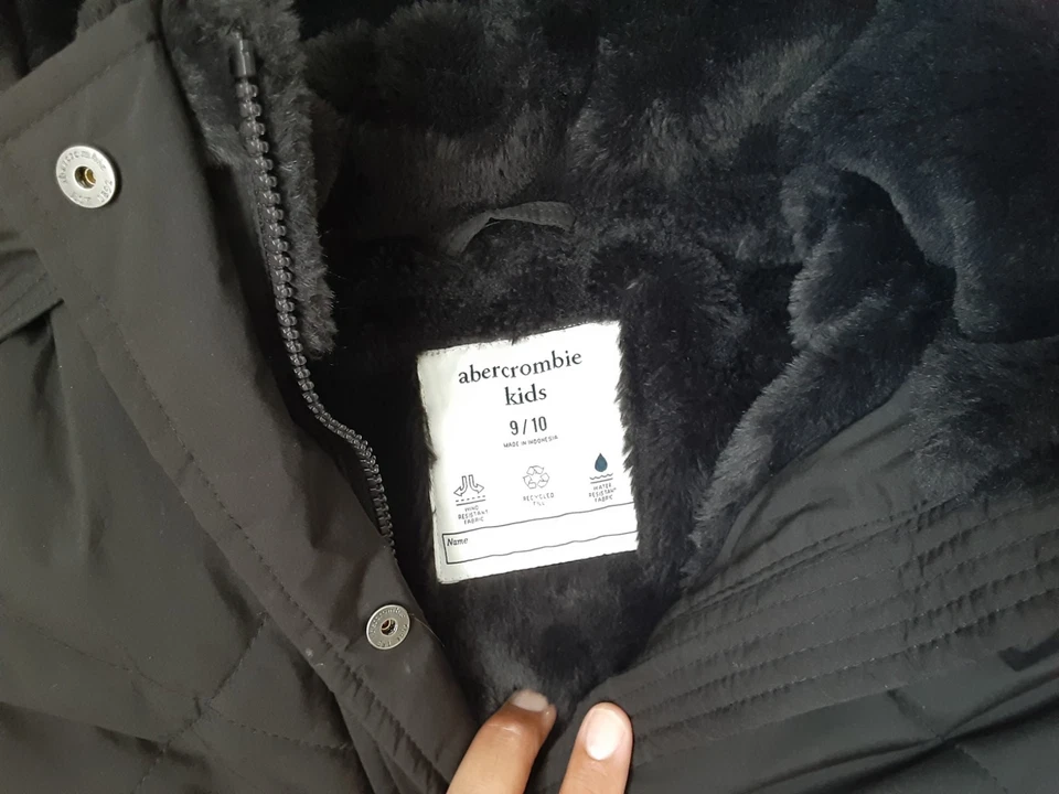 Abercrombie & Fitch Black Girl's Jacket Sz 9/10 Faux Fur Puffer A&F #S40 - Image 3 of 4