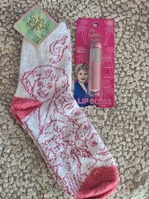 NEW Golden Girls Lip Gloss Rose Nylund Betty White GG Pink Cozy Socks Gift Set