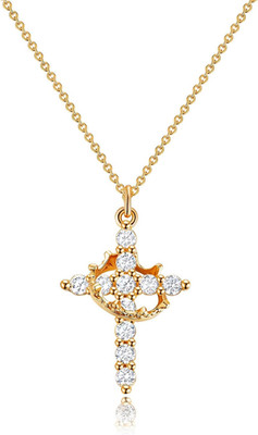 Easter Basket Stuffers Upgraded Crown Cross Necklace for Women, 14K Gold Plated 