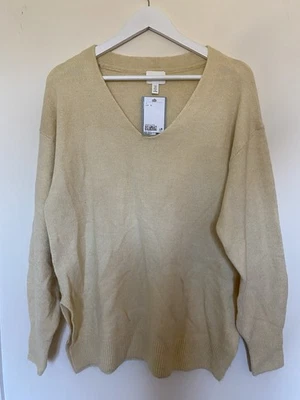 Ladies H&M Beige Wool Mix V Neck Oversized Jumper Size S 10/12/14 - Image 1 of 3